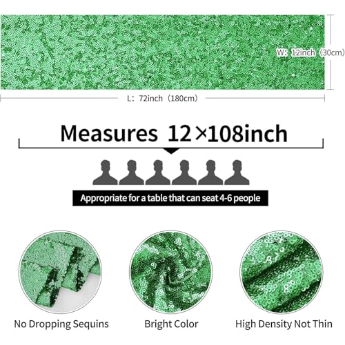 Grass Green Sequin Table Runner - 12x108 Inch Party & Wedding Decor - 6 Pack