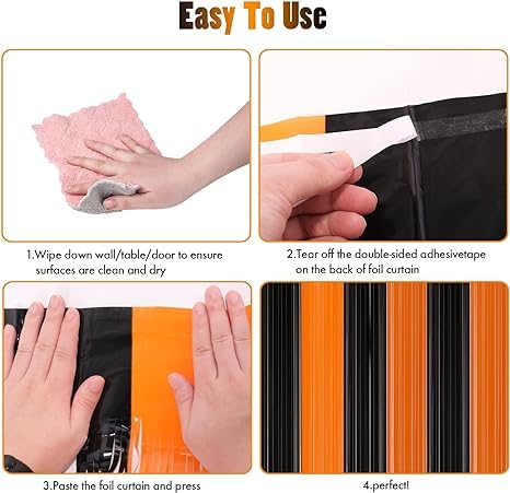 Black and Orange Foil Fringe Curtains for Halloween Party Decor - 2pcs