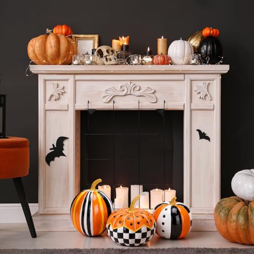 3-Piece Fall Halloween Black and White Pumpkin Decor Set - Resin Autumn Ornaments