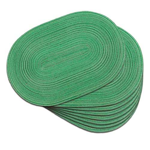 Oval Woven Placemats Set of 8 - Green Shine Braided Dining Table Mats