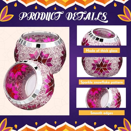 Diwali Candle Holders Set - Floral Mosaic Glass Tea Light Decor, 6 Pieces