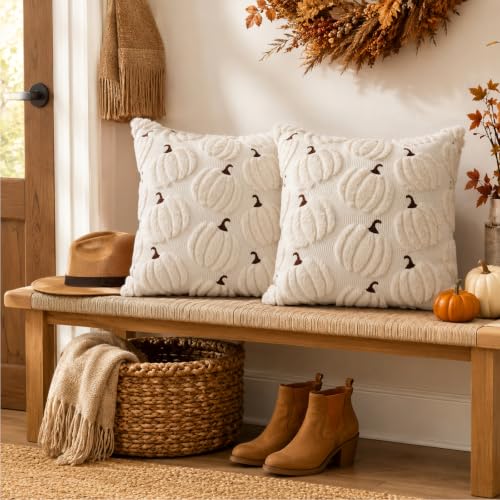 Beige Pumpkin Fall Pillow Covers 20x20 Set of 2 - Autumn Home Decor