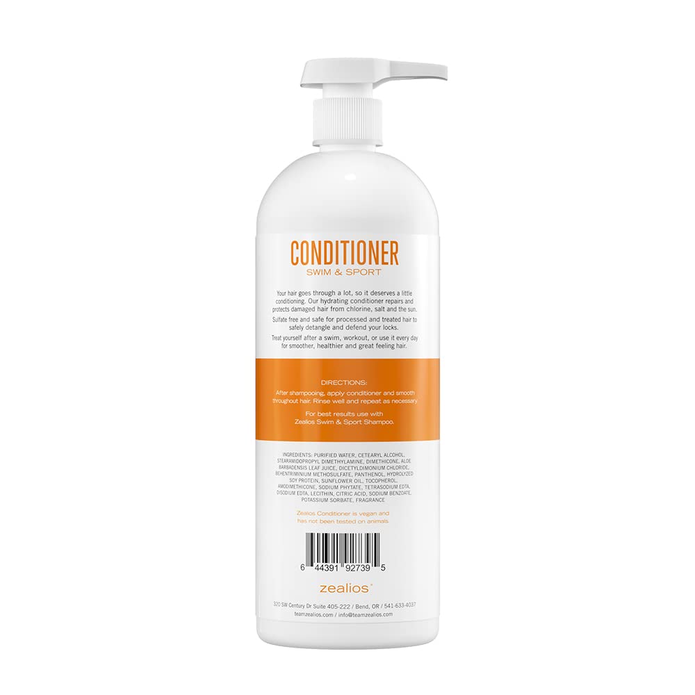 Zealios Swim & Sport Conditioner 32 Oz - Sulfate-Free Moisturizing Hair Conditioner, Hair Treatment for Swimmers & Athletes, Chlorine Removal, Hydrating, Vegan, Protects Color Treated Hair