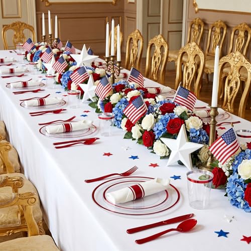 350pcs Red and Clear Plastic Plates Party Dinnerware Set - Labor Day