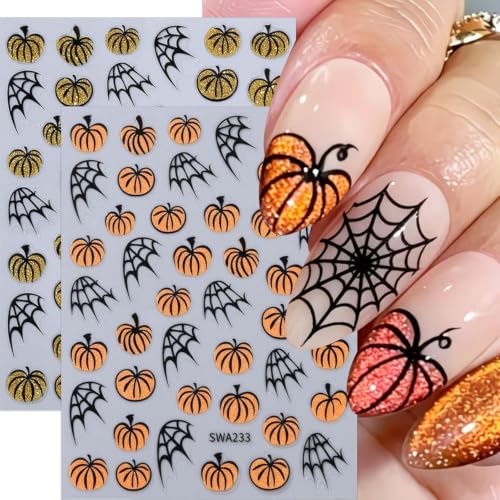 Halloween Pumpkin Nail Stickers - Gold Glitter 6-Piece Set - Style14