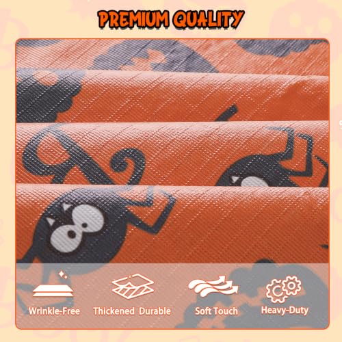 Halloween Vinyl Tablecloth with Flannel Backing 60x84 Inch - Orange & Black, Waterproof & Reusable