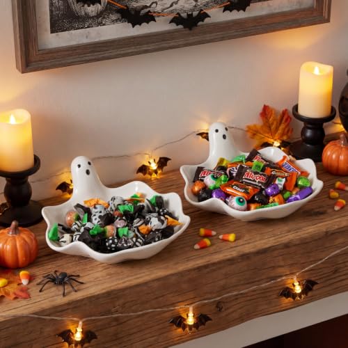 Halloween Ghost Candy Dish Set - Ceramic Ghost Plate Snack Bowls for Treats & Decor