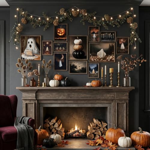 Halloween Ghost Wall Decor Set - 12 Spooky Pumpkin Art Prints for Gothic Room Decor