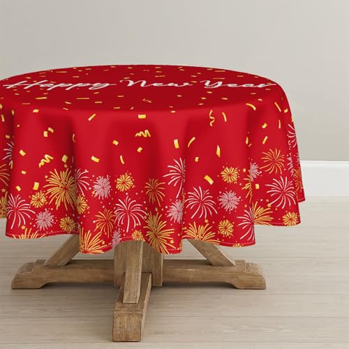 70-Inch Round Chinese New Year Tablecloth Red and Gold 2026 Celebration Decor
