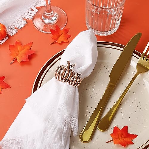 Copper Pumpkin Napkin Rings Set of 6 - Fall Halloween Thanksgiving Table Decor