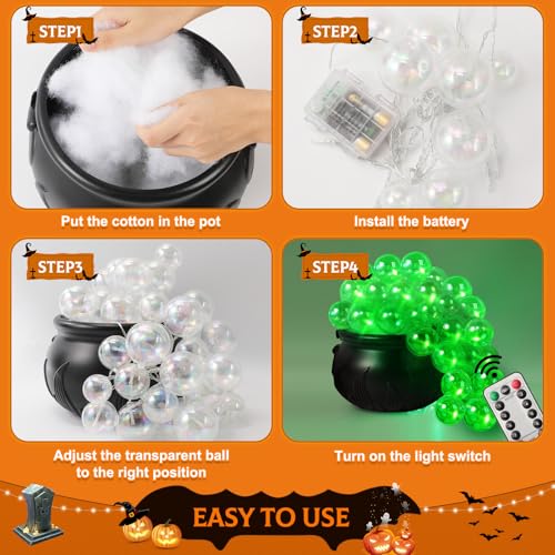 Halloween Cauldron Decor Set with Light, Remotes & Decorations - Indoor Party Prop