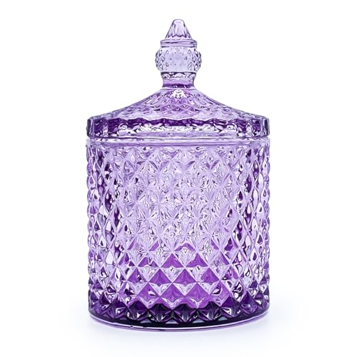Colorful Glass Jar with Lid - Pointed Cylinder Pink Purple Trinket & Candy Container