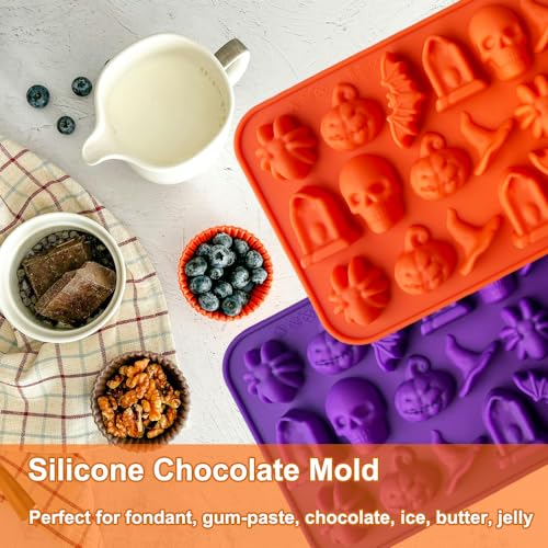 Halloween Silicone Mold 3D Pumpkin Skull Gummy Candy Chocolate Molds - Orange & Purple