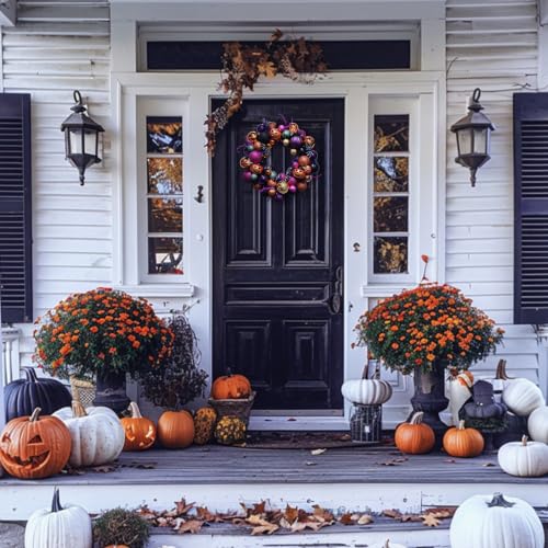 20 Inch Pumpkin Wreath for Front Door Halloween Decorations - Valery Madelyn