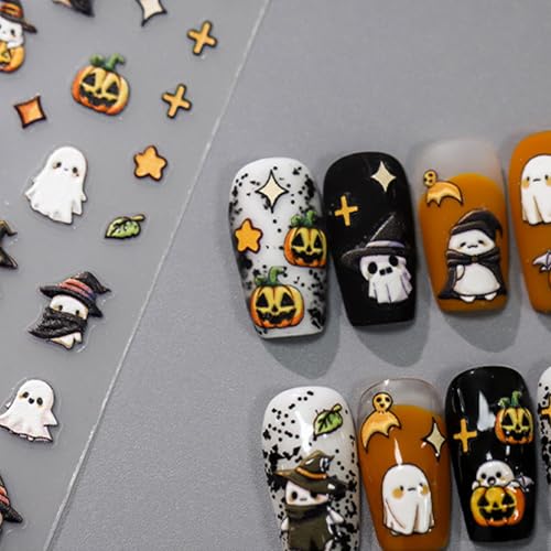 Halloween Nail Stickers Ghost Pumpkin 5D Self-Adhesive Nail Art Decals - Variation: Ghost Pumpkin