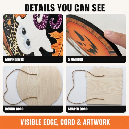 Halloween Door Decorations Set - Ghost, Cat & Pumpkin Hanging Signs, Round + Square Variations