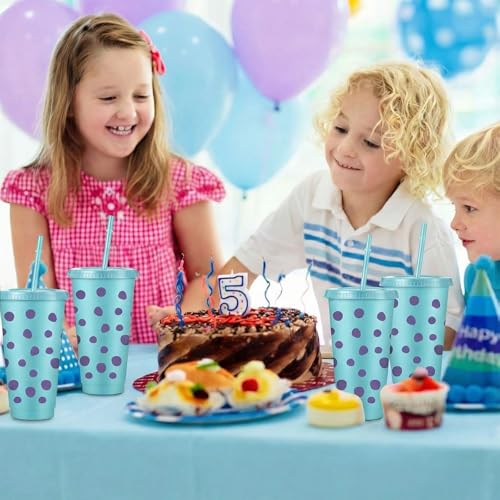 Purple Monster Party Cups with Lids & Straws - 15 Pack, 24oz