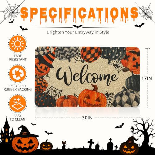 Halloween Pumpkin Welcome Door Mat 30x17 Inch - Non-Slip Indoor Outdoor Rug - Variation of Halloween-02
