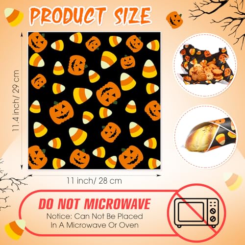 Halloween Pumpkin Wax Paper Wraps - Orange & Black, 100 Sheets, 11.4x11 Inches