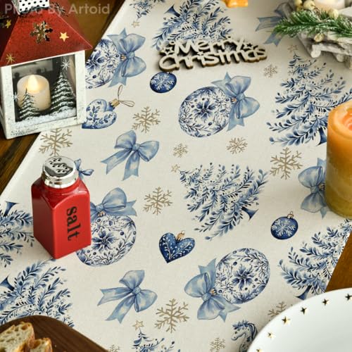 13 x 108 Inch Christmas Table Runner - Blue Winter Holiday Decor - Artoid Mode