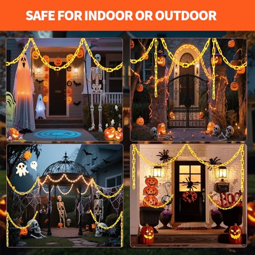 Halloween Chain String Lights - Orange 175 LED Battery & USB Powered, Waterproof 13.7FT