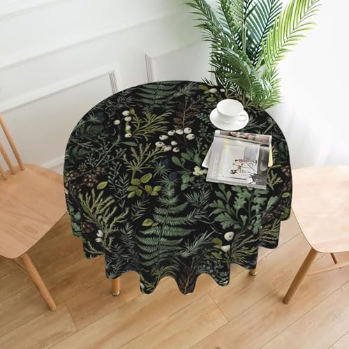 Plant 01 Round Botanical Tablecloth 60 Inch - Sage Green Boho Herb Leaf Decor