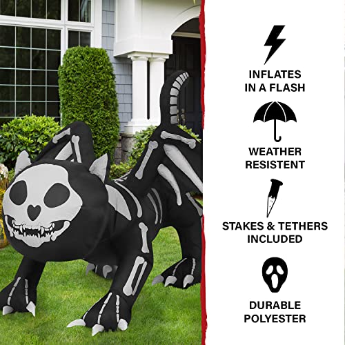 Skeleton Cat Blow Up Inflatable - 6 ft Outdoor Halloween Yard Decor with Lights