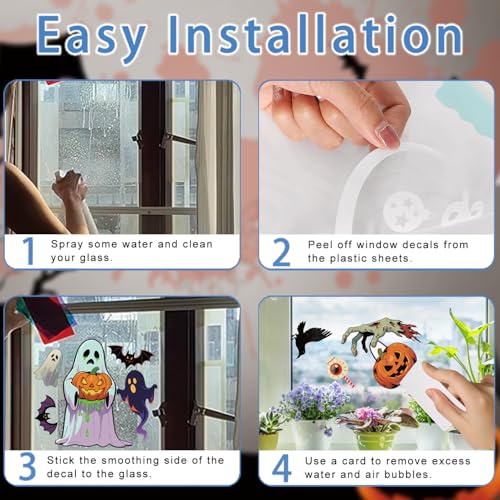 Halloween Window Clings Decals Set - 9 Sheets with Ghosts Pumpkins Bats