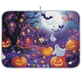 Halloween Dish Drying Mat 16x18 Inches - Ghosts Pumpkins Absorbent Microfiber Kitchen Counter Pad - Reversible Fall Decor