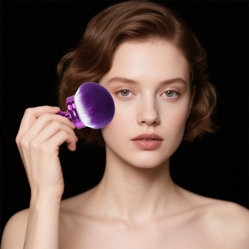 Extra Large Body Makeup Brush for Self Tanner, Leg Makeup & Bronzer Self Tan Applicator, 80mm Wide Round Head Kabuki Brush Provides More Even& Pretty Application with Drawstring Bag (Purple)