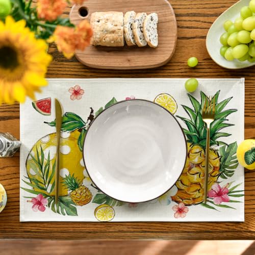 Watermelon Pineapple Lemon Fruit Summer Placemats Set of 4 12x18 Inch Dining Table Decor