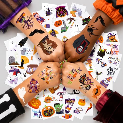 Halloween Temporary Tattoos for Kids - 140 Pack Trick or Treat Party Favors