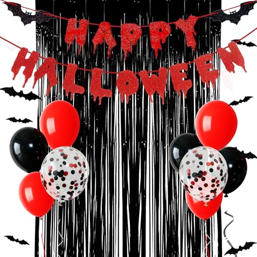 Halloween Party Decorations Set - Scary Horror Ghostface Themed Kit with Banner, Orange Balloons & Bat Cutouts
