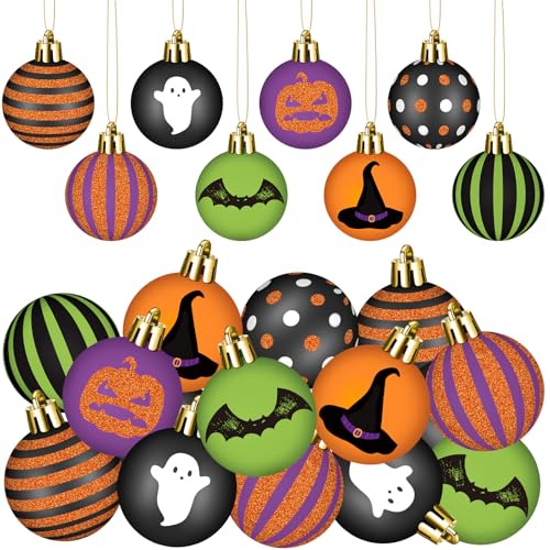 Halloween Ghost Ball Ornaments - 24 Pack, 1.57 Inch Plastic Tree Decorations