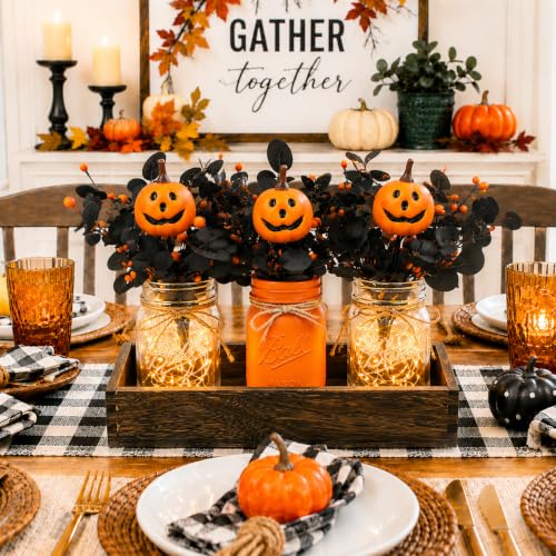 Lighted Halloween Pumpkin Mason Jar Centerpiece for Home Decor