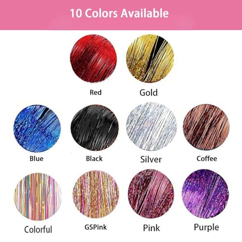 21.5 Inch Silver Fairy Glitter Hair Tinsel Clips - Heat Resistant Extensions for Festivals & Parties