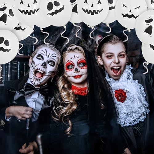Halloween Ghost Faces Latex Balloons 12 Inch - Black White Pumpkin Ghost Party Decorations, 40Pcs