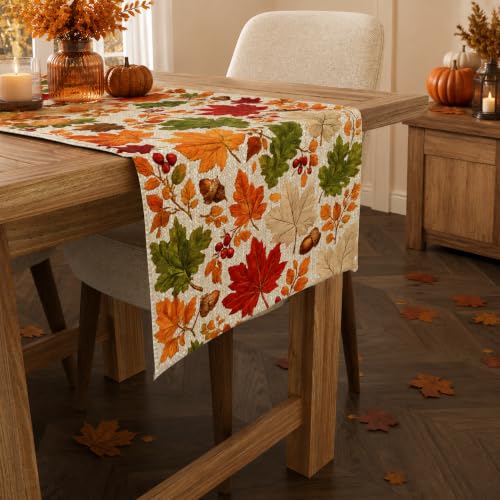 Fall Maple Leaves Table Runner for Thanksgiving & Autumn Decor - OHOME