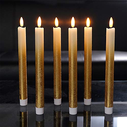 Gold Flickering Flameless Taper Candles with Remote & Timer - 6 Pack