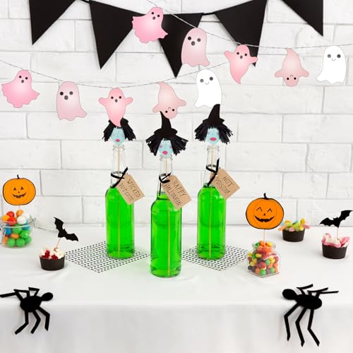 Pink Ghost Halloween LED String Lights - Battery Operated 10ft Spooky Decor