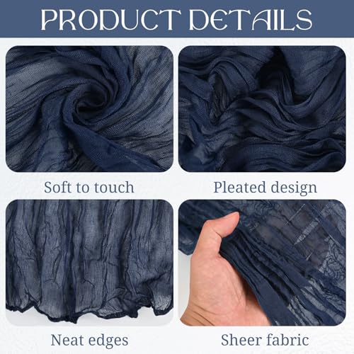 8 Pack Navy Blue Cheesecloth Table Runners 10ft Rustic Romantic Wedding Decor