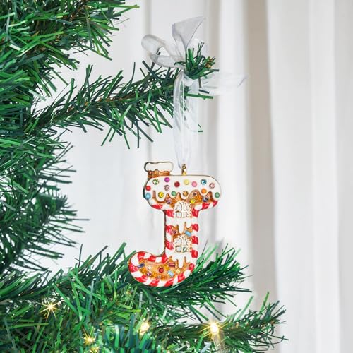 Red House Letter Christmas Ornament - Sparkling Holiday Tree Decoration - Variation: J
