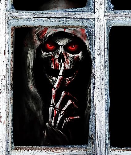 Halloween Skeleton Window Cover Prop - Bloody Skeleton Banner for Party & Home Decor