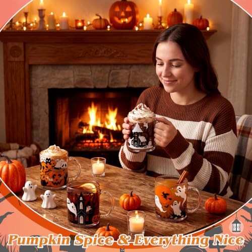 Halloween Ghost Coffee Mug Set - Black Cat Variation, 4 x 12 oz