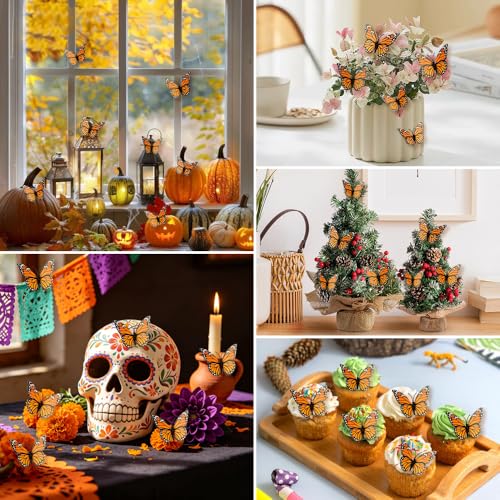 12 Pcs Monarch Butterfly Wall Decor Set - 3 Sizes Artificial Halloween Craft Decorations
