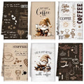 Kitchen Towels Set - 6 Absorbent Coffee Themed Dish Cloths for Cooking & Baking