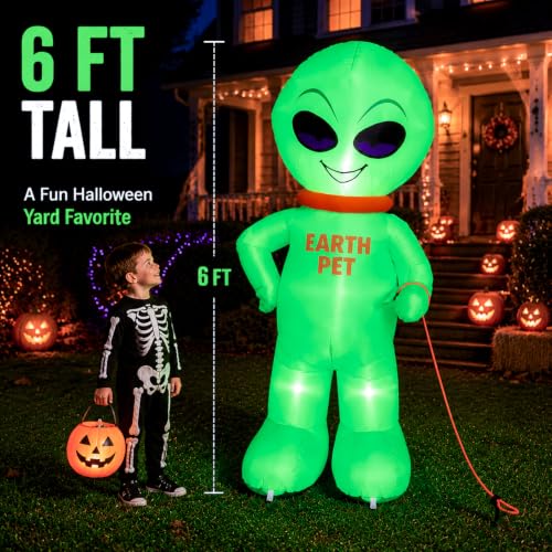 6 Ft Inflatable Alien Halloween Yard Decoration with LED Lights - Alien Variation