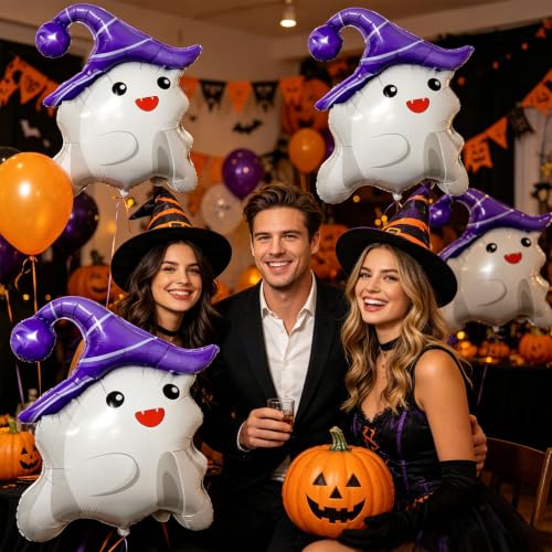 Halloween Ghost Balloons Set - 4 White Foil Party Decorations
