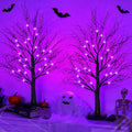 Purple Halloween Black Tree Decorations 24 Inch 2 Pack with Lights & Timer