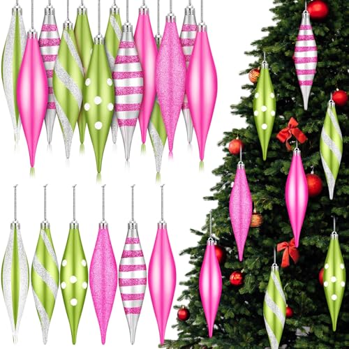 Christmas Tree Ornaments Set - Green and Pink Decorative Balls, 12 Pcs, 6.3 Inch